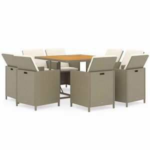 vidaXL Ensemble &agrave; manger de jardin et coussins 9 pcs Poly rotin Beige