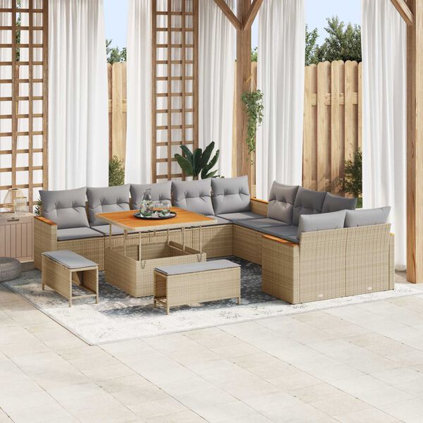 vidaXL Ensemble de canap&eacute; de jardin 13 pcs Beige polyrotin