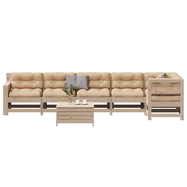 vidaXL Salon de jardin 7 pcs avec coussins Bois de pin massif