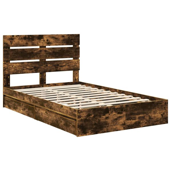 vidaXL Lit de Rangement Ch&ecirc;ne fum&eacute; 120 x 190 cm Bois d'ing&eacute;nierie