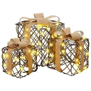 vidaXL Bo&icirc;te-cadeau de No&euml;l &eacute;clair&eacute;e 3 pc Blanc chaud