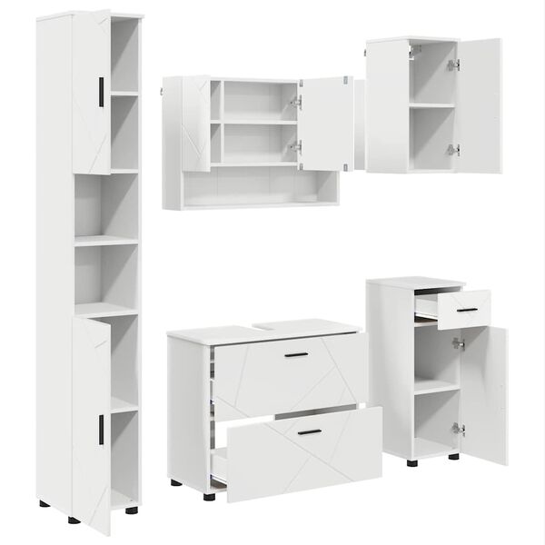 vidaXL Ensemble de mobilier de salle de bain avec tiroir 5 pcs Blanc