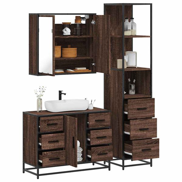 vidaXL Ensemble de meubles de salle de bain 3 pcs Ch&ecirc;ne marron