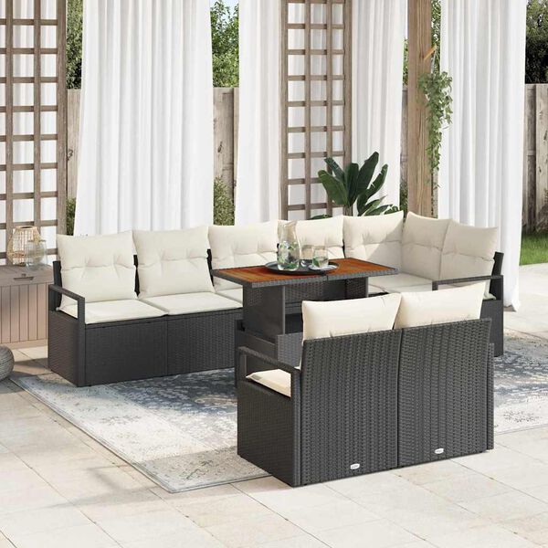 vidaXL Ensemble de canap&eacute; de jardin avec coussin 9 pcs Noir et Cr&egrave;me