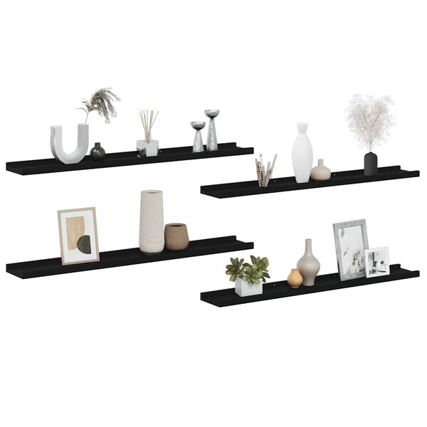 vidaXL &Eacute;tag&egrave;res murales 4 pcs Noir 80x9x3 cm