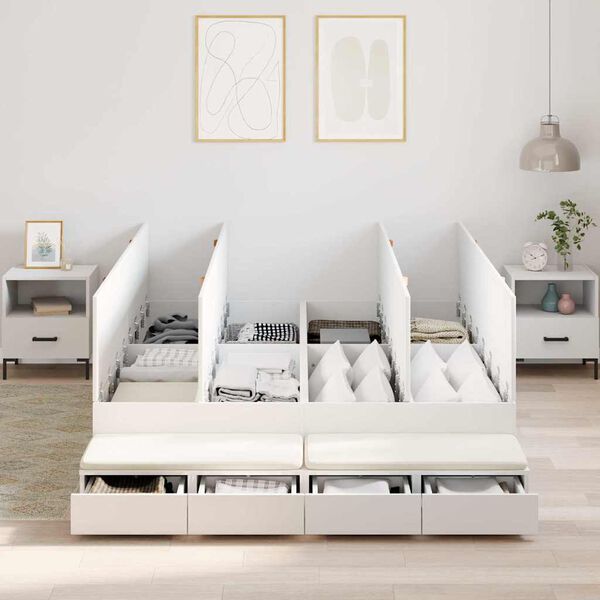 vidaXL Cadre de lit avec rangement Blanc 140 cm Bois d'ing&eacute;nierie