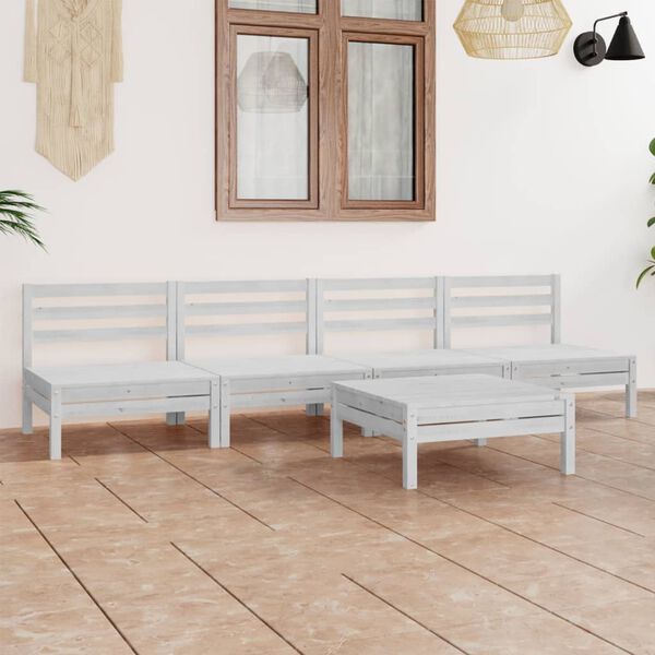 vidaXL Salon de jardin 5 pcs Blanc Bois de pin massif