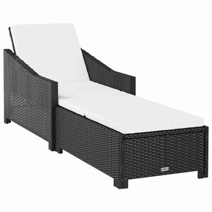 vidaXL Chaise longue avec coussin blanc cr&egrave;me R&eacute;sine tress&eacute;e Noir