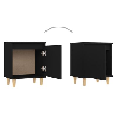 vidaXL Tables de chevet avec pieds en bois 2 pcs Noir 40x30x50 cm