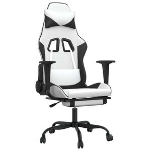 vidaXL Chaise de jeu de massage avec repose-pied Blanc&Noir Similicuir