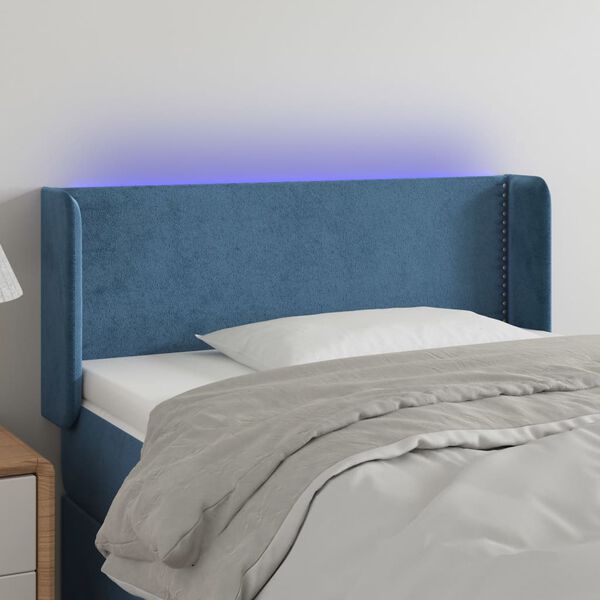 vidaXL T&ecirc;te de lit &agrave; LED Bleu fonc&eacute; 83x16x78/88 cm Velours