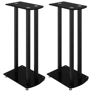 vidaXL Supports de haut-parleurs 2 pcs noir verre tremp&eacute; 3 piliers
