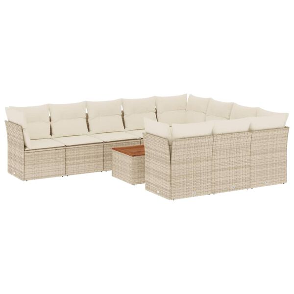 vidaXL Salon de jardin 11 pcs avec coussins beige r&eacute;sine tress&eacute;e