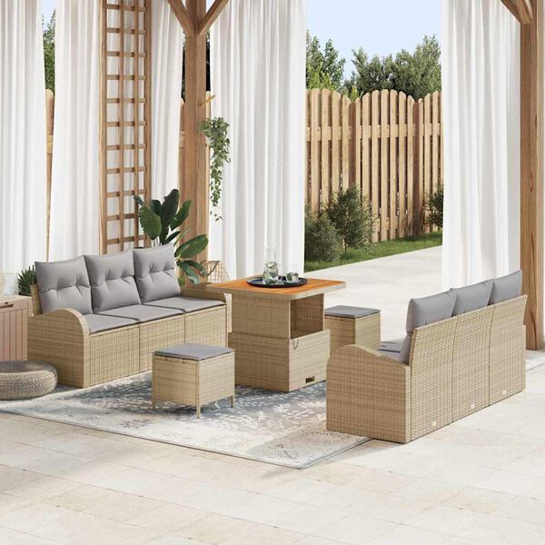 vidaXL Ensemble de canap&eacute; de jardin 9 pcs Beige Poly rotin