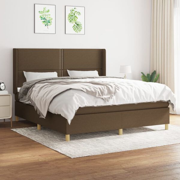 vidaXL Sommier &agrave; lattes de lit avec matelas Marron fonc&eacute; 180x200 cm