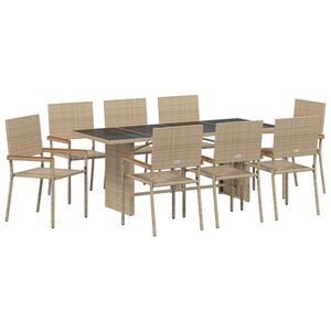 vidaXL Ensemble de salle &agrave; manger pour jardin 9 pc Beige polyrotin