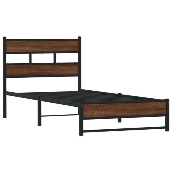 vidaXL Cadre de lit en m&eacute;tal sans matelas ch&ecirc;ne marron 90x190 cm