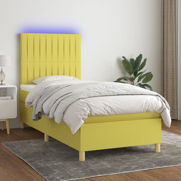 vidaXL Sommier &agrave; lattes de lit et matelas et LED Vert 100x200 cm Tissu