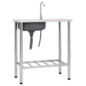 vidaXL &Eacute;vier de camping Seul lavabo avec robinet Acier inoxydable