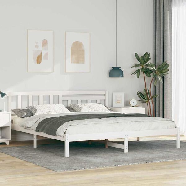 vidaXL Cadre de lit avec t&ecirc;te de lit Blanc 180 x 200 cm Pin massif
