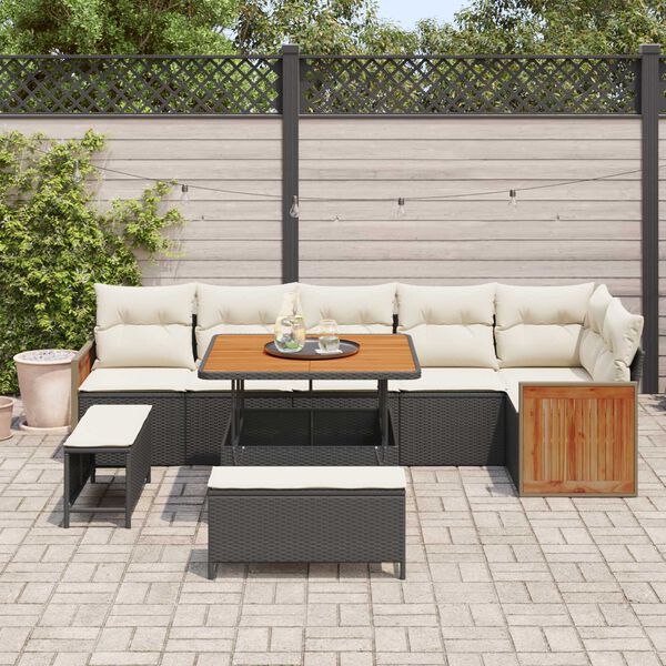 vidaXL Ensemble de canap&eacute; de jardin avec coussin 9 pcs Noir et Cr&egrave;me