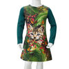 Robe pour enfants &agrave; manches longues vert fonc&eacute; 128