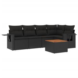 vidaXL Salon de jardin 6 pcs avec coussins noir r&eacute;sine tress&eacute;e