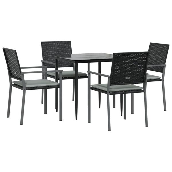 vidaXL Ensemble &agrave; manger de jardin 5 pcs coussins r&eacute;sine tress&eacute;e acier