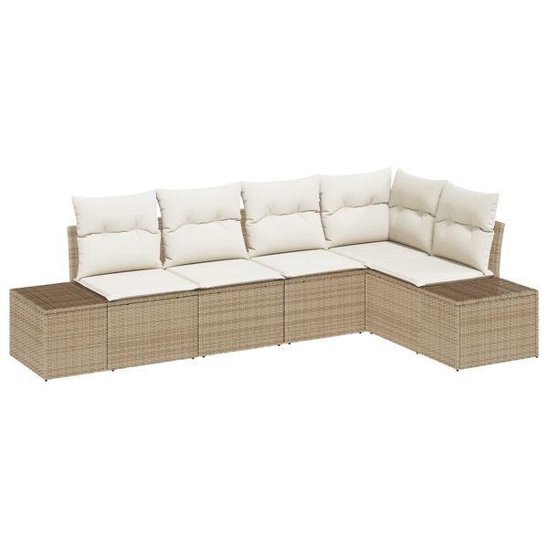 vidaXL Ensemble de canap&eacute; de jardin 5 pcs Beige polyrotin
