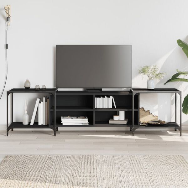 vidaXL Meuble TV noir 203x37x50 cm bois d'ing&eacute;nierie