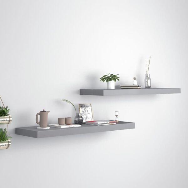 vidaXL &Eacute;tag&egrave;res murales flottantes 2 pcs gris 80x23,5x3,8 cm MDF