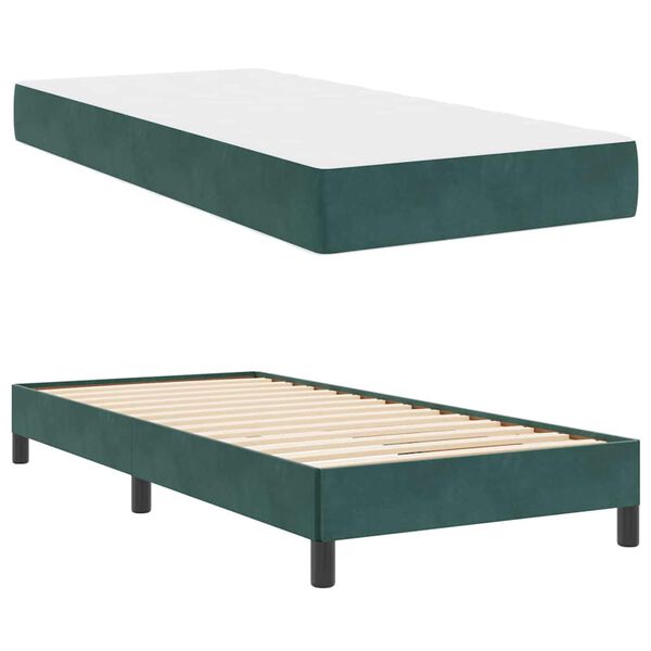 vidaXL Lit &agrave; ressorts avec matelas Vert fonc&eacute; 80 x 220 cm tissu