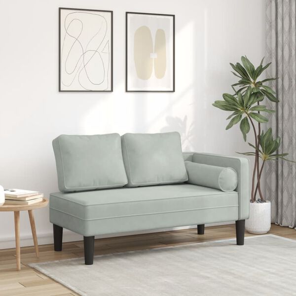 vidaXL Chaise longue avec coussins gris clair velours
