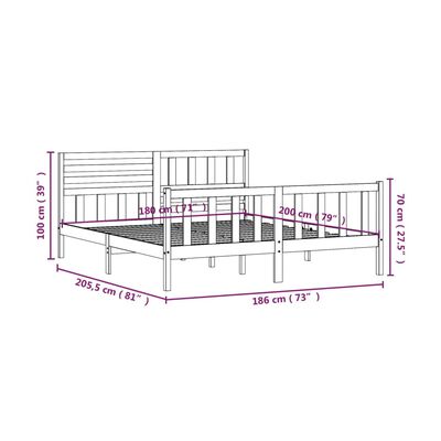 vidaXL Cadre de lit 180x200 cm Super King Bois massif