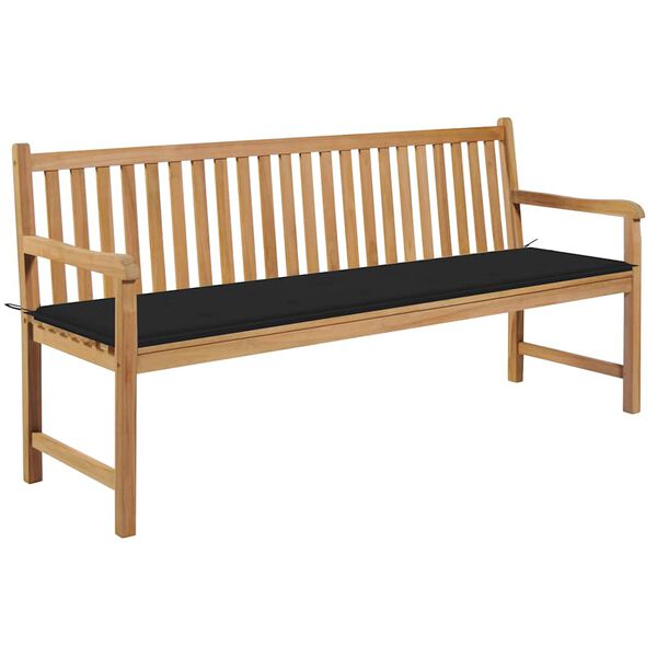 vidaXL Banc de jardin avec coussin noir 175 cm Teck massif