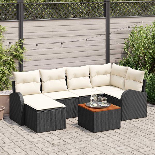 vidaXL Ensemble de canapé de jardin 7 pcs Noir et blanc