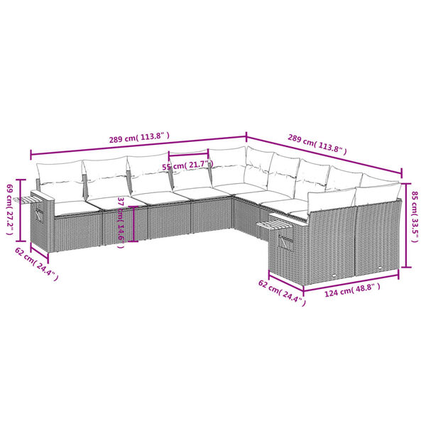 vidaXL Salon de jardin avec coussins 10 pcs beige r&eacute;sine tress&eacute;e