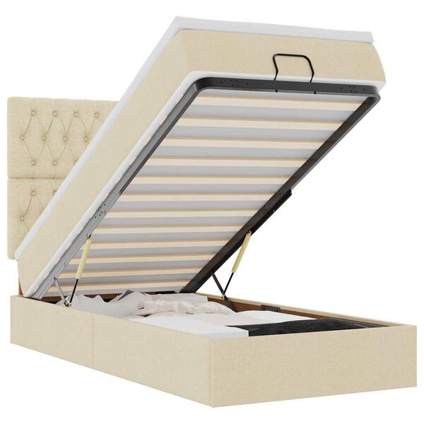 vidaXL Cadre de lit ottoman avec matelas cr&egrave;me 90x190 cm tissu