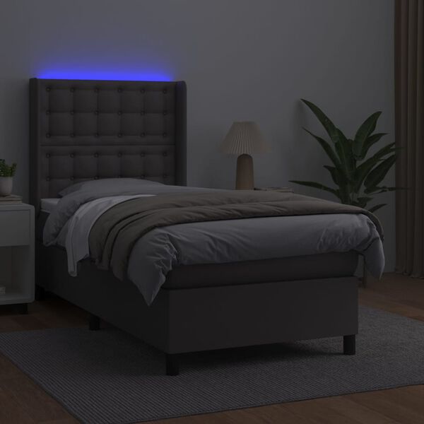 vidaXL Sommier &agrave; lattes de lit matelas LED Gris 80x200 cm Similicuir