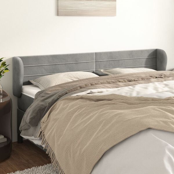 vidaXL T&ecirc;te de lit avec oreilles Gris clair 203x23x78/88 cm Velours