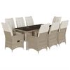 vidaXL Ensemble de bistro de jardin 9 pcs coussins beige poly rotin