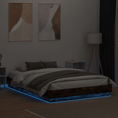 vidaXL Cadre de lit avec lumières LED chêne fumé 150x200 cm