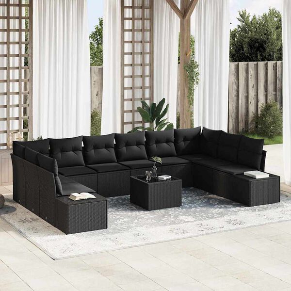 vidaXL Ensemble de canap&eacute; de jardin avec coussin 11 pcs Noir polyrotin