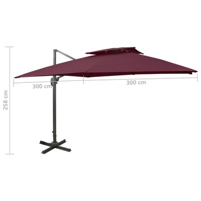 vidaXL Parasol de jardin en porte-à-faux à double toit rouge bordeaux