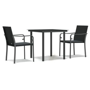 vidaXL Ensemble &agrave; manger de jardin 3 pcs coussins r&eacute;sine tress&eacute;e acier