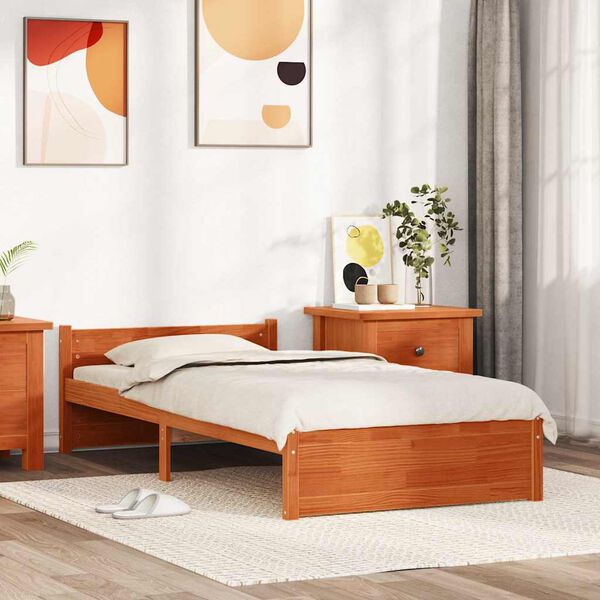 vidaXL Cadre de lit Brun cire 205.5 x 95.5 x 51 cm Pin massif