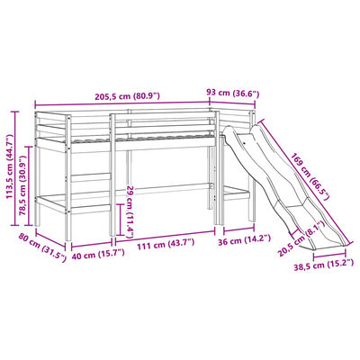 vidaXL Lit mezzanine d'enfants sans matelas 80x200 cm bois pin massif