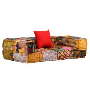 vidaXL Pouf modulaire &agrave; 2 places Patchwork Tissu