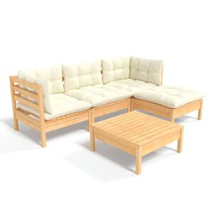 vidaXL Salon de jardin 5 pcs avec coussins cr&egrave;me bois de pin