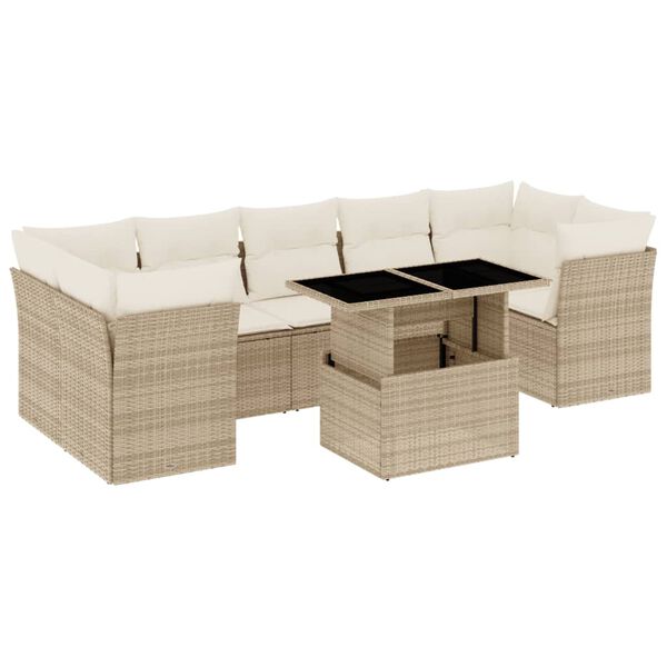 vidaXL Salon de jardin avec coussins 8 pcs beige r&eacute;sine tress&eacute;e